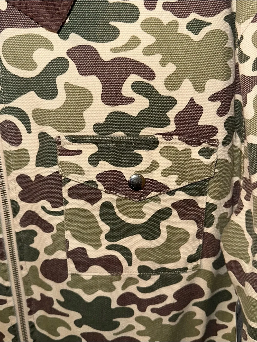 Men's Camo Zip-Front Jacket Brown Corduroy Collar Size Large